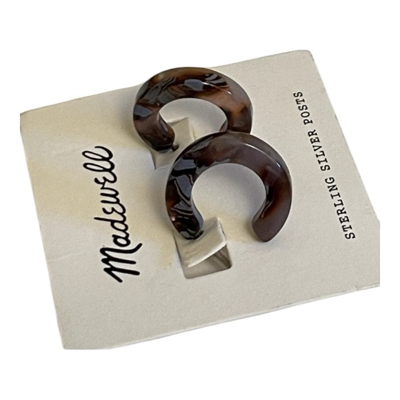 Madewell Sterling Silver Post Tortoise Shell 3/4 Hoop Earrings - Picture 3 of 4